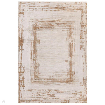 Anders AN05 Modern Abstract Linear Border Distressed Space-Dyed Shimmer Soft Raised Textured Low Profile Short Pile Polyblend Ivory/Golden Beige/Brown Rug-Asiatic Carpets-Rug Love - The Most Loved Rug Store